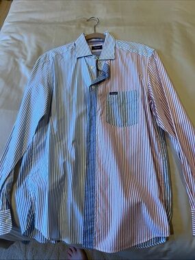Faconnable Blue and Red Striped Dress Shirt